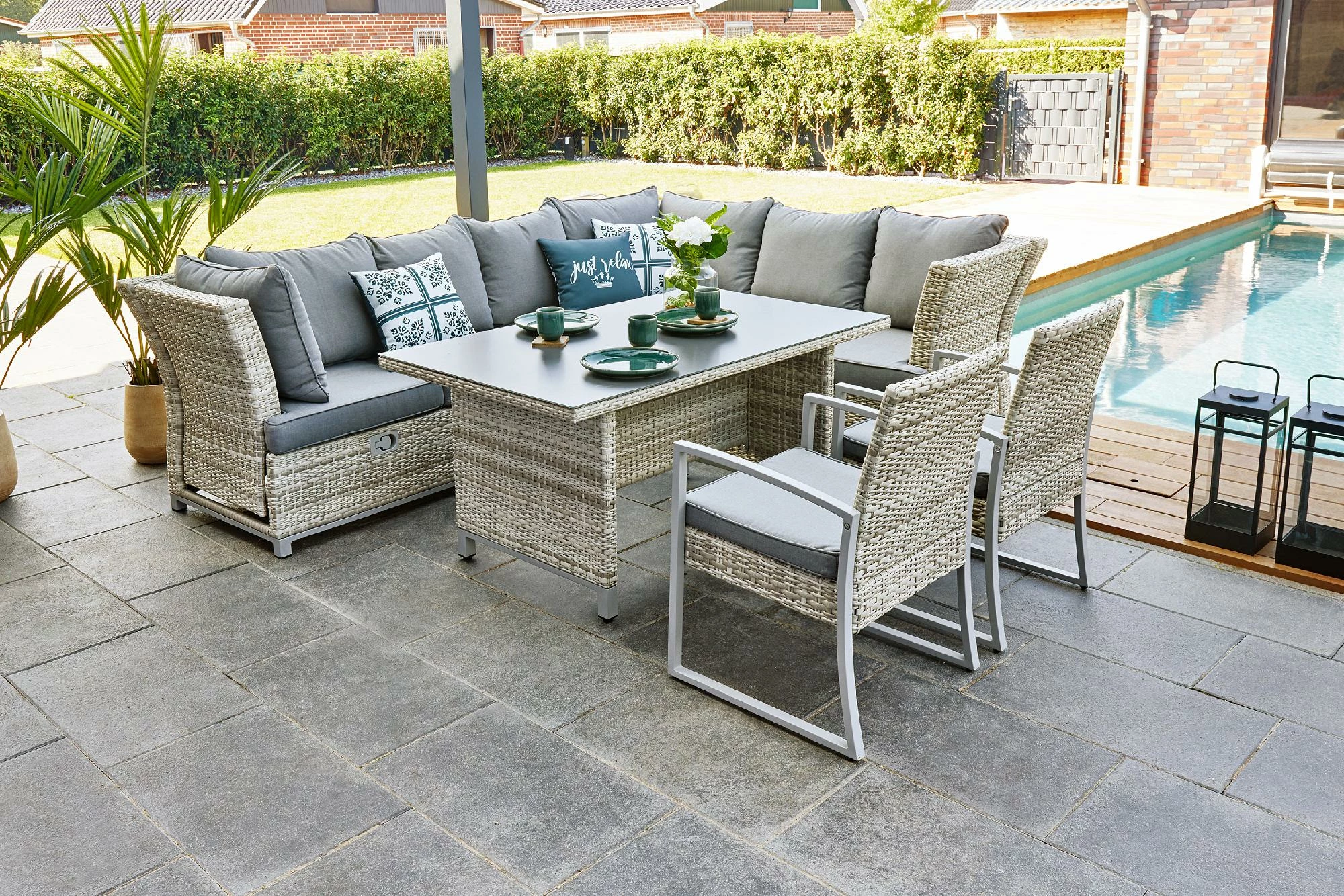 Primaster Dining Lounge Möbelset Tulum Inkl. Allwetter Kissen 3 Primaster Dining Lounge Möbelset Tulum Inkl. Allwetter Kissen