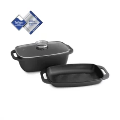 Kitchen Crew Aluguss Bräter Mit Grilldeckel Und Glasdeckel